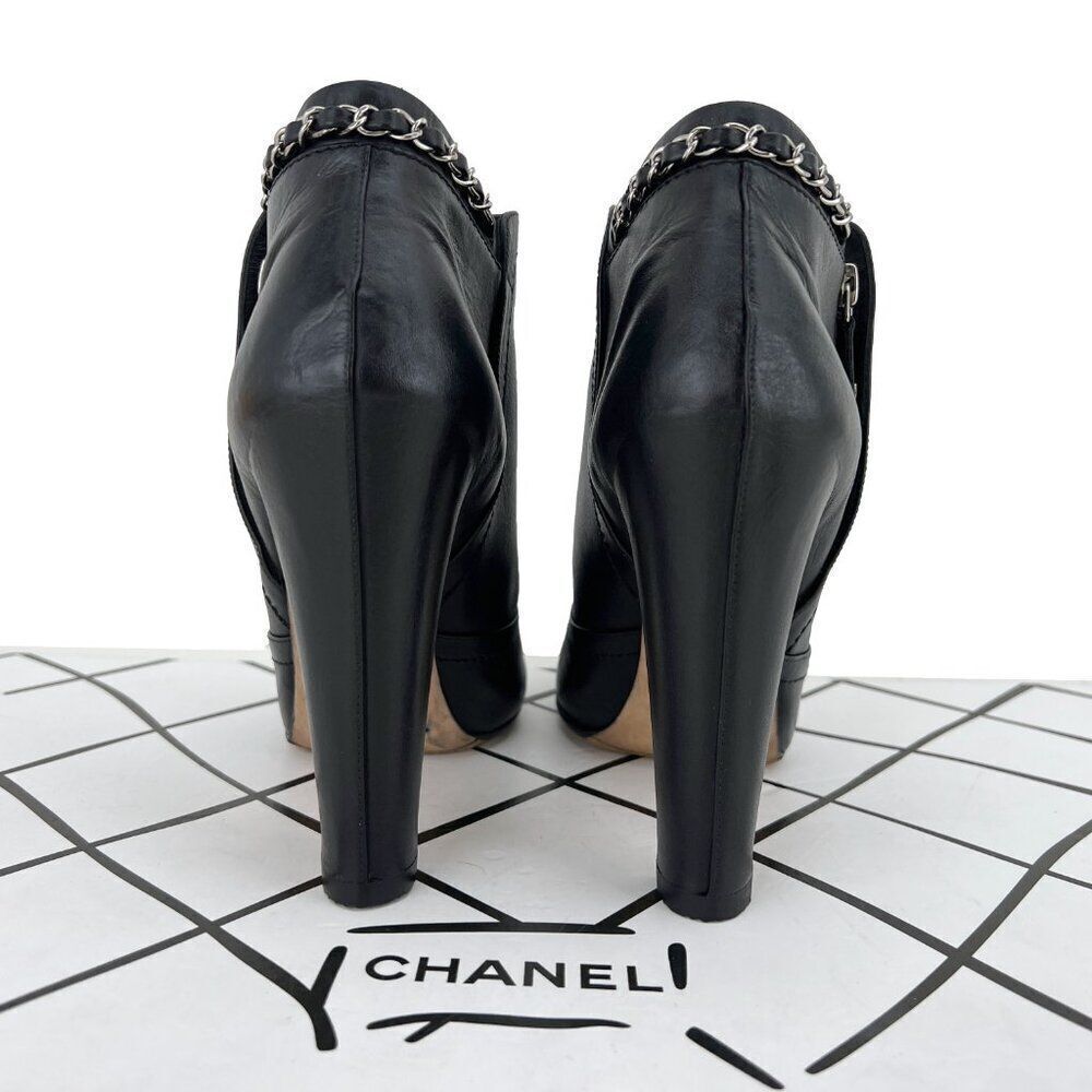 Chanel Lambskin Leather Chain Ankle Heel Boots in Black Size 41C - Picture 4 of 14